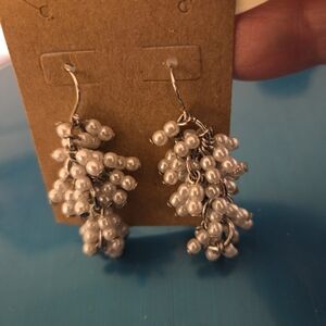White Pearl Cluster Dangle Earrings New